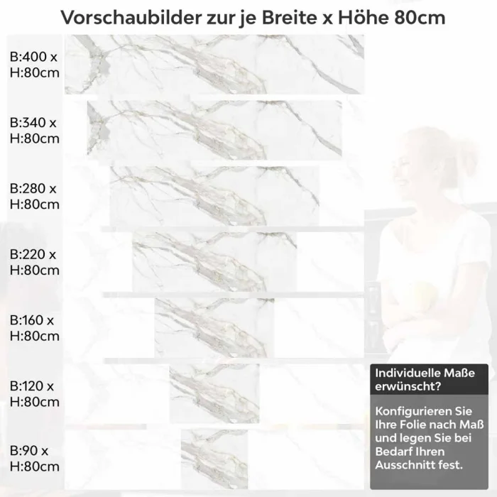 Küchenrückwand Folie Marmordesign mit grauen Adern Höhe 80cm