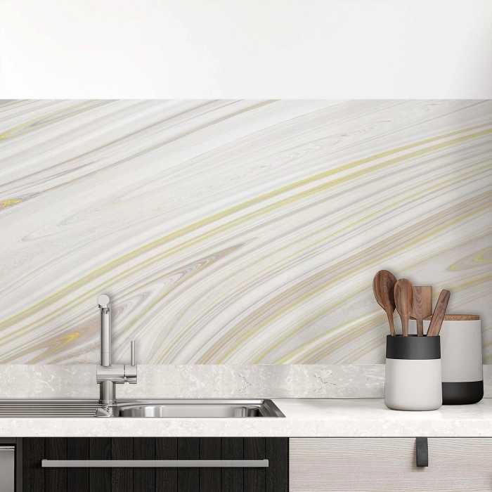 Küchenrückwand Folie Marmor-Look mit gelben & beigen Linien