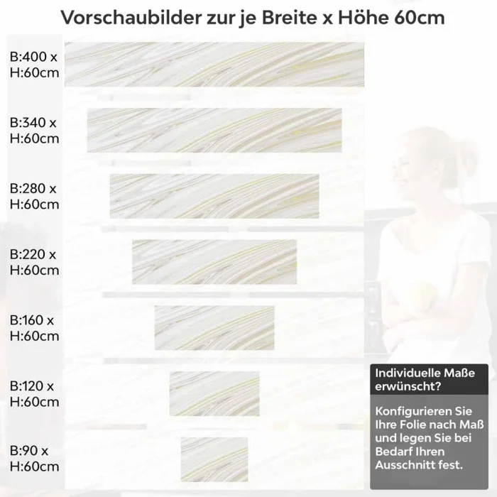 Küchenrückwand Folie Marmor-Look mit gelben Linien Höhe 60cm