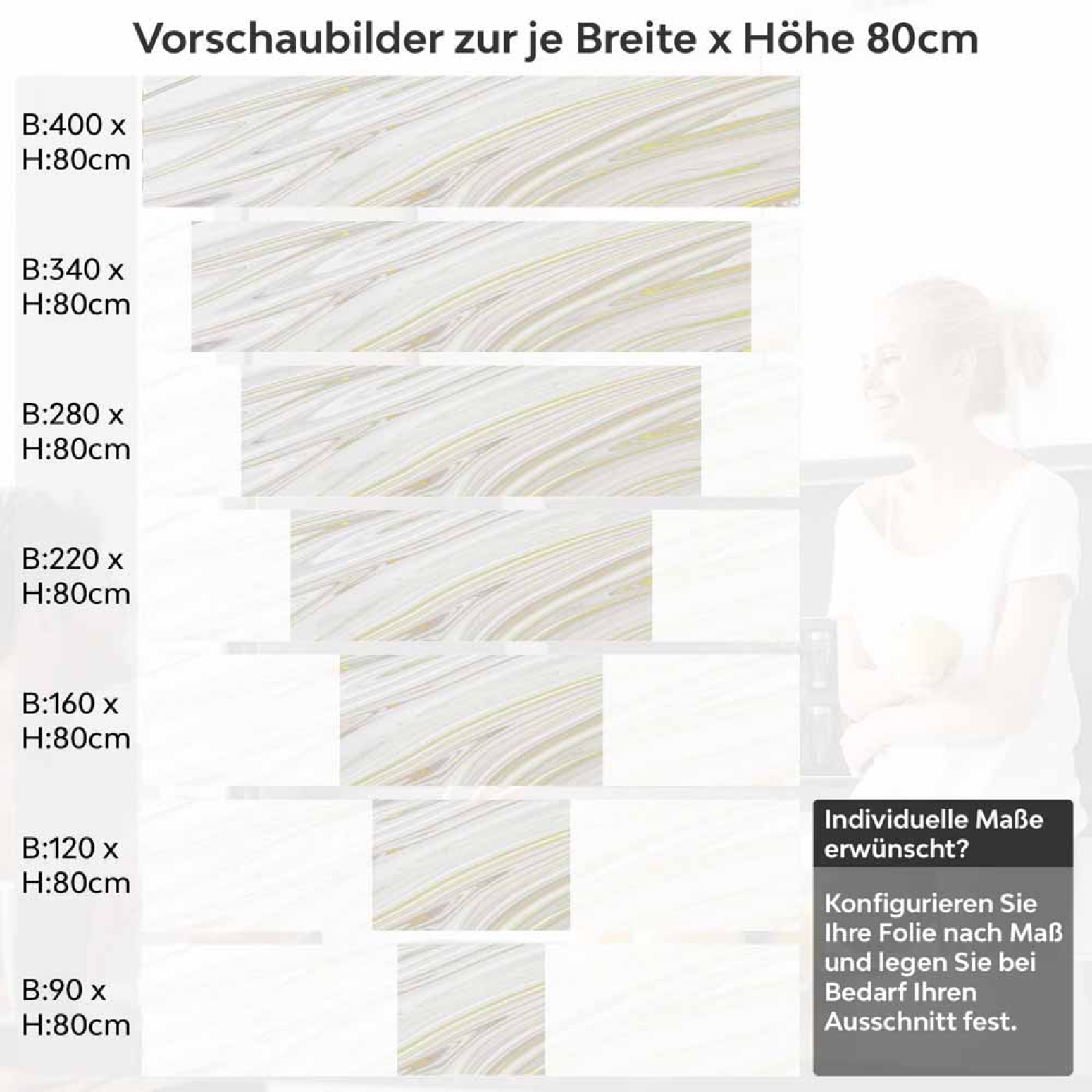 Küchenrückwand Folie Marmor-Look mit gelben Linien Höhe 80cm