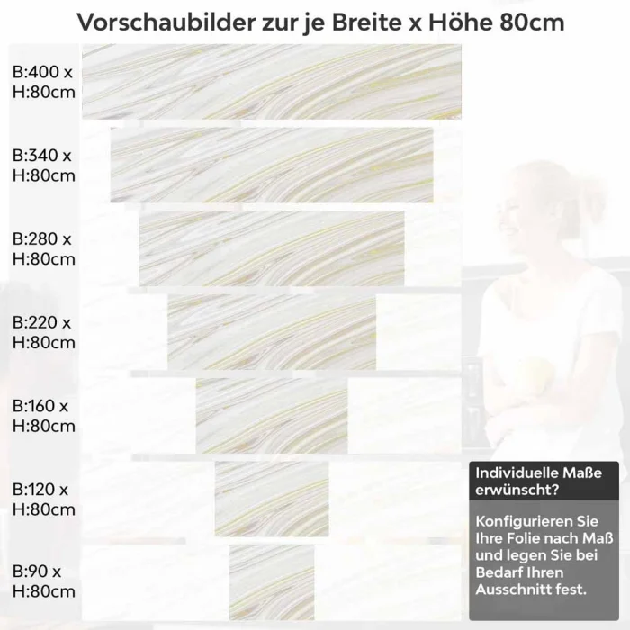 Küchenrückwand Folie Marmor-Look mit gelben Linien Höhe 80cm