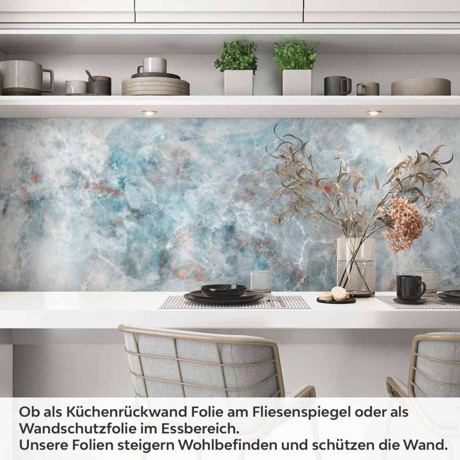 Küchenrückwand Folie abstrakte Marmorstruktur in Blautönen Artikelbild 1