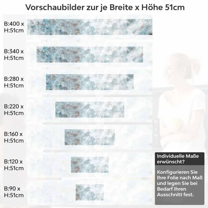 Küchenrückwand Folie abstrakte Marmorstruktur in Blautönen Höhe 51cm