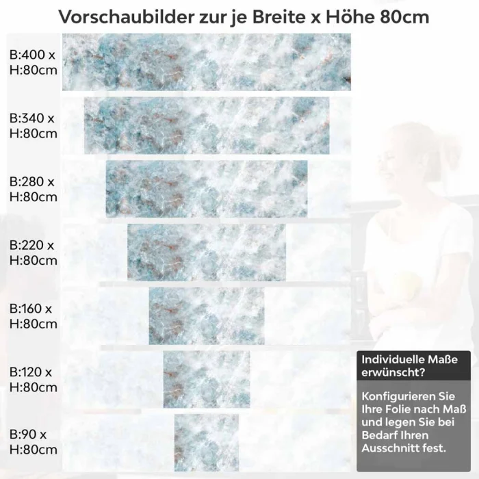 Küchenrückwand Folie abstrakte Marmorstruktur in Blautönen Höhe 80cm