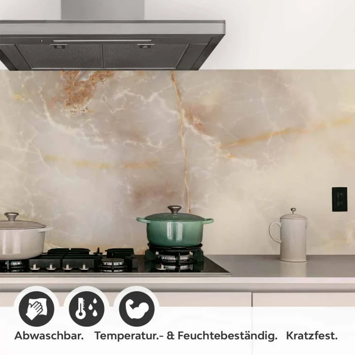 Küchenrückwand Folie Marmoroptik in beige & braun - Luxuriös und warm Detailbild 1