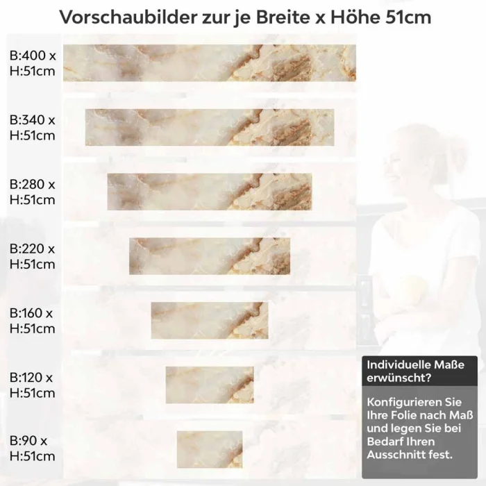 Küchenrückwand Folie Marmoroptik in beige & braun - Luxuriös und warm Höhe 51cm