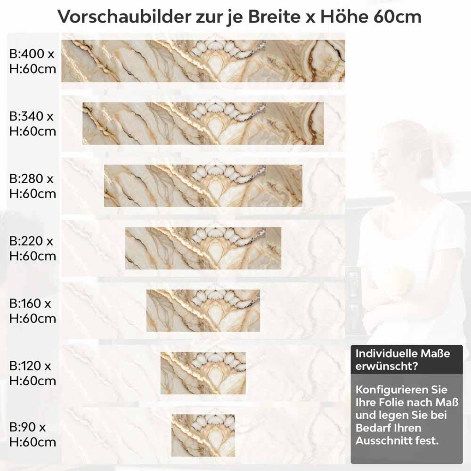 Küchenrückwand Folie Exklusiver Marmorlook - Luxuriöse Küchengestaltung Höhe 60cm