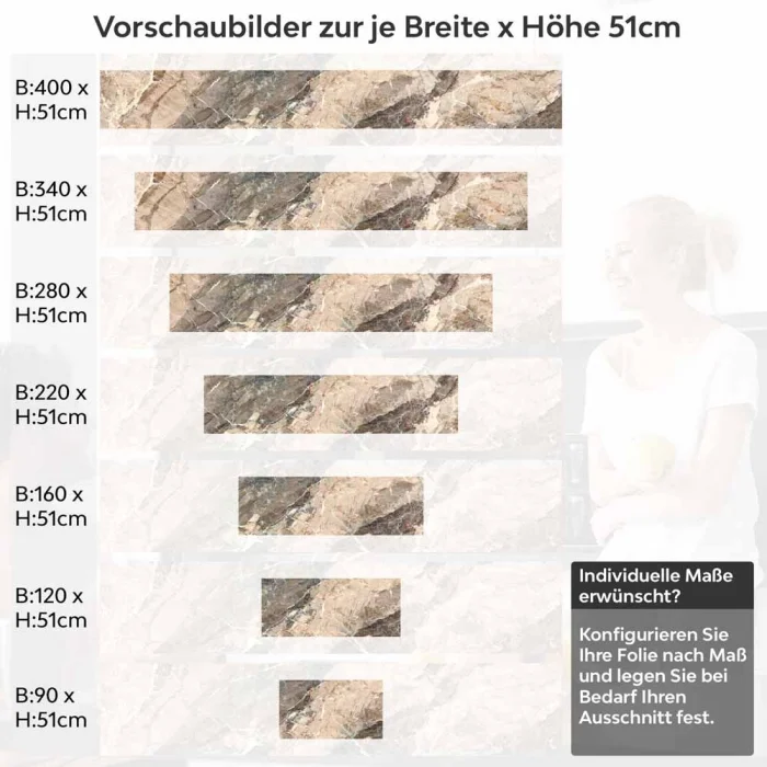 Küchenrückwand Folie Marmorstruktur in erdigen Tönen Höhe 51cm
