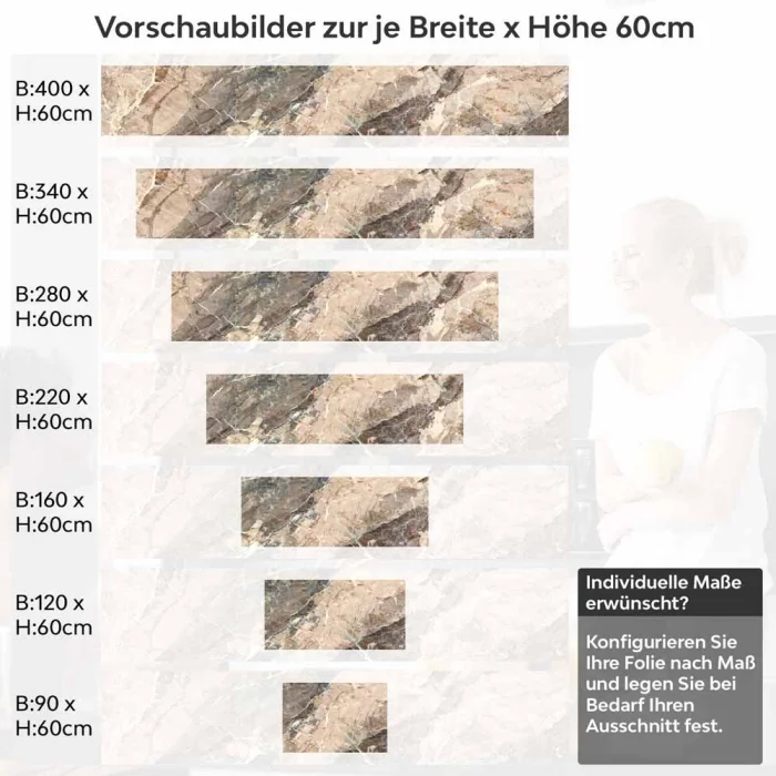 Küchenrückwand Folie Marmorstruktur in erdigen Tönen Höhe 60cm
