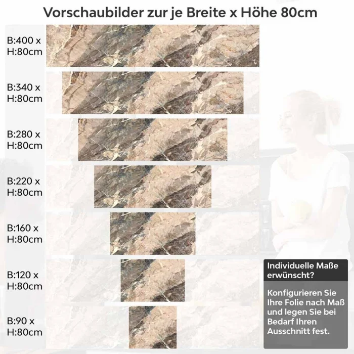 Küchenrückwand Folie Marmorstruktur in erdigen Tönen Höhe 80cm