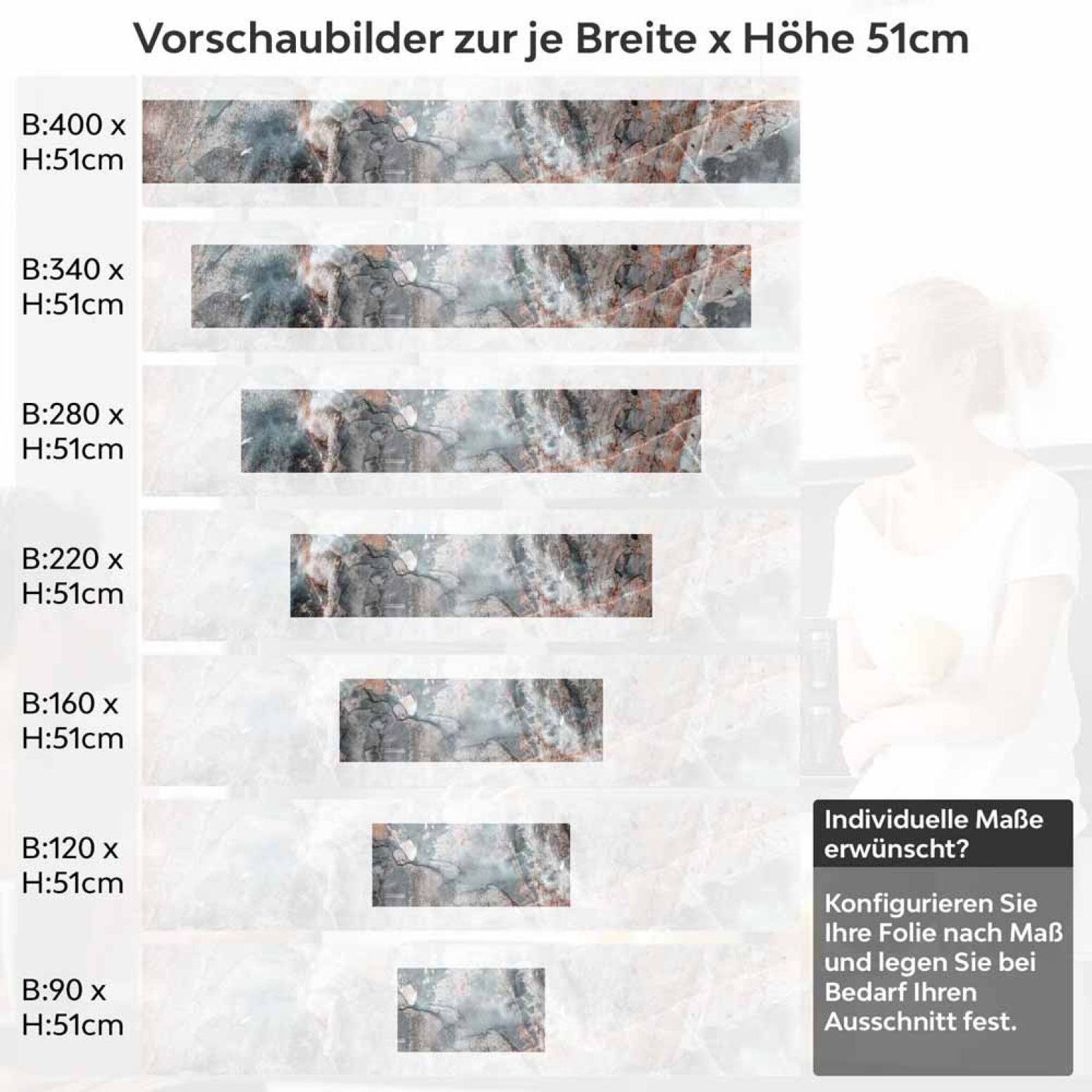 Küchenrückwand Folie rostgraue Marmoroptik - Modernität und Natürlichkeit Höhe 51cm