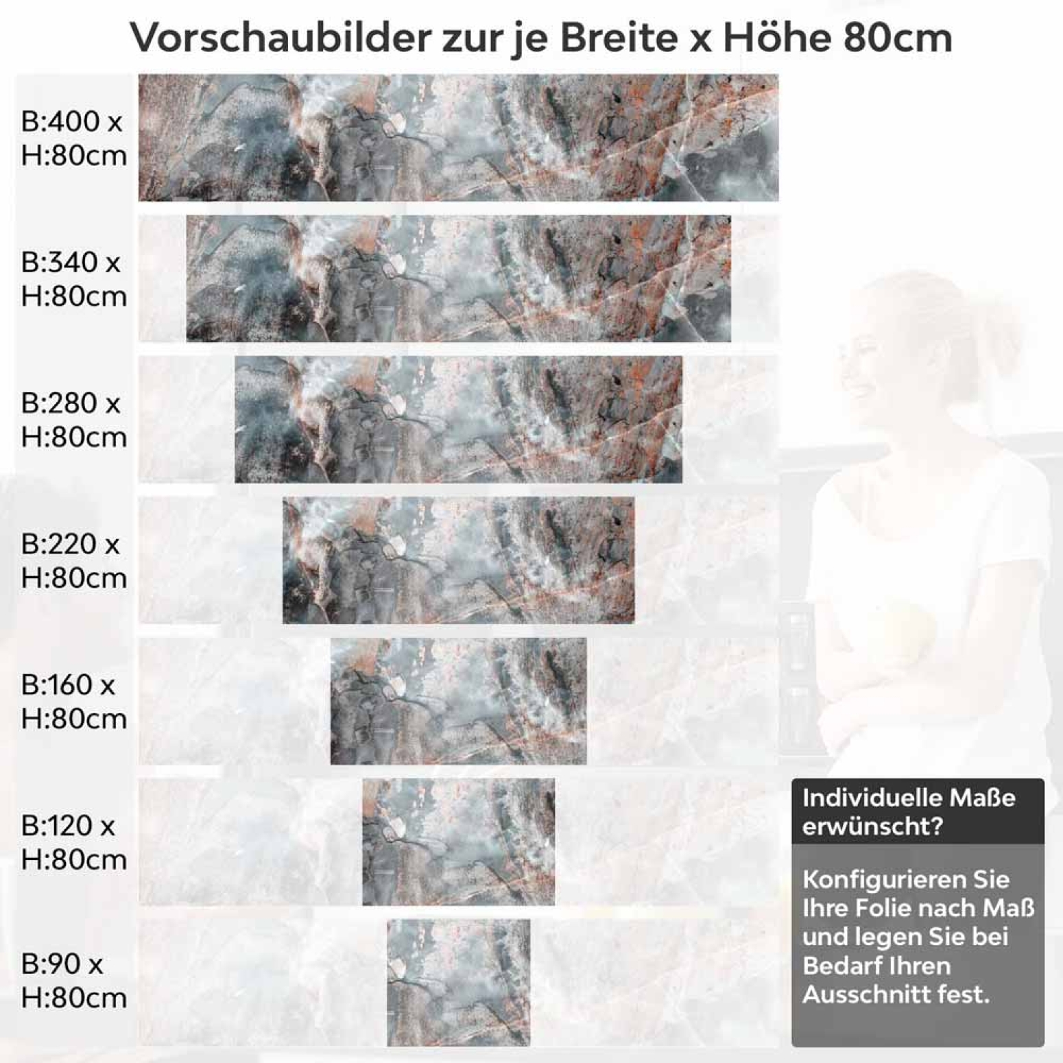 Küchenrückwand Folie rostgraue Marmoroptik - Modernität und Natürlichkeit Höhe 80cm