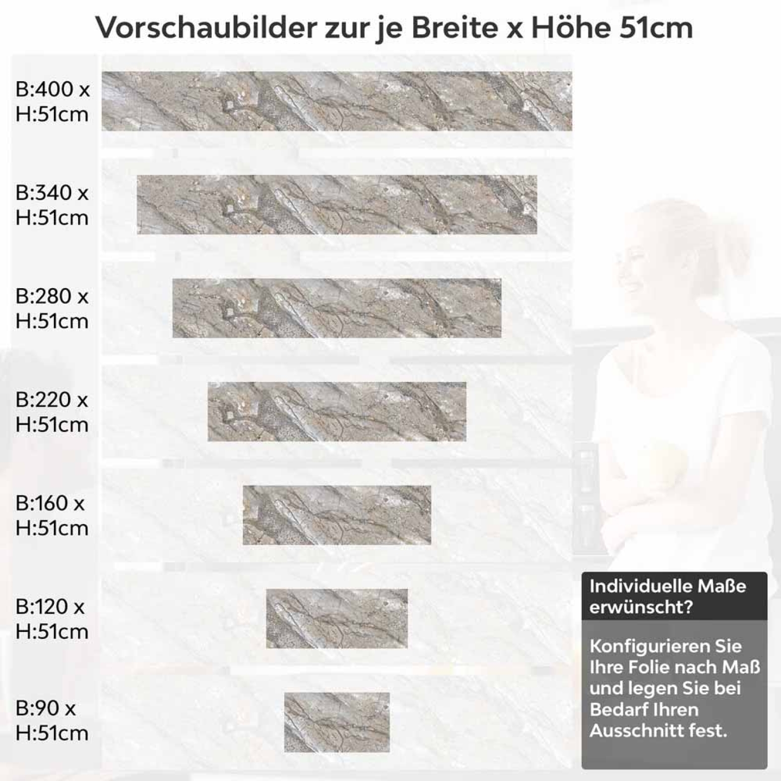 Küchenrückwand Folie Naturstein Marmoroptik Höhe 51cm