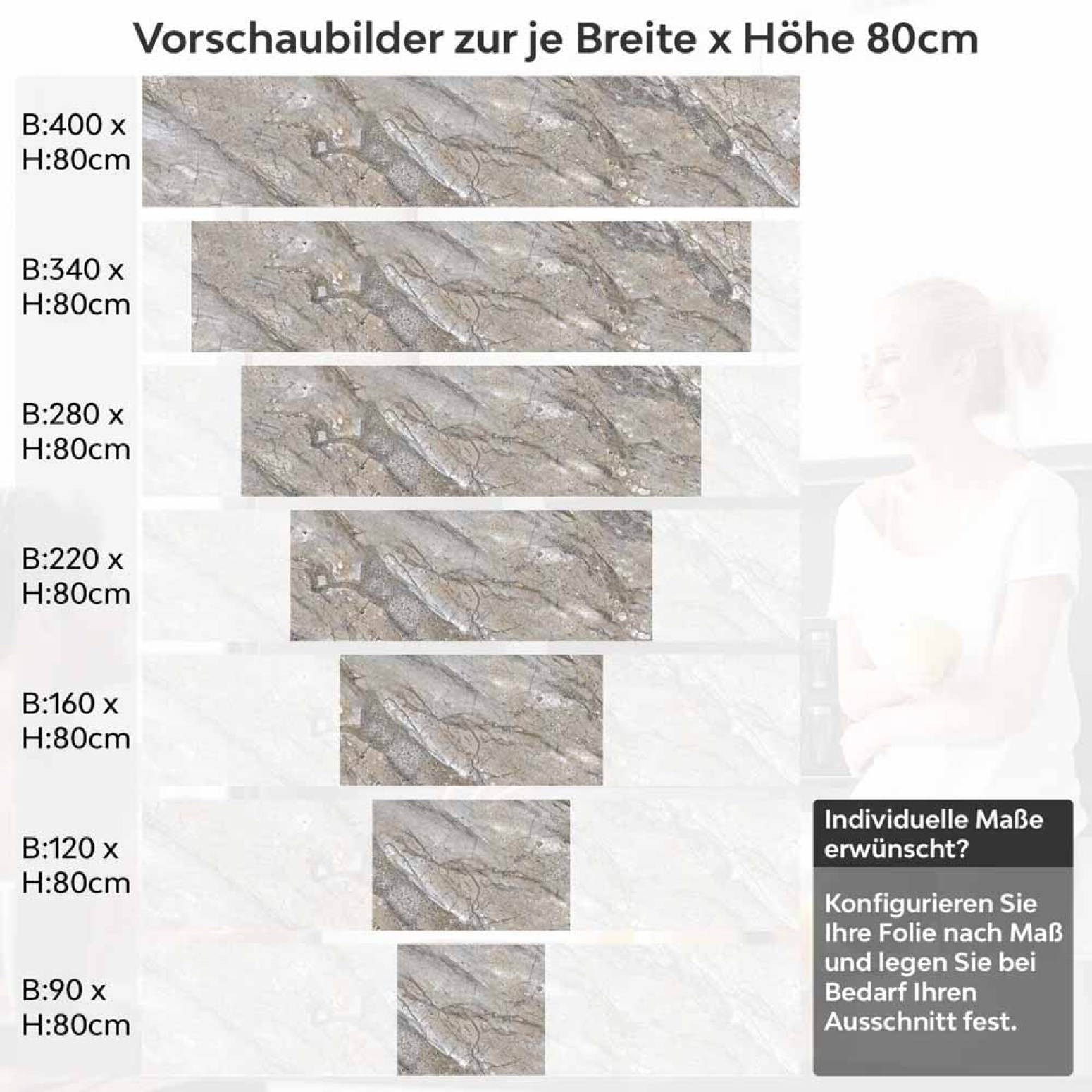 Küchenrückwand Folie Naturstein Marmoroptik Höhe 80cm
