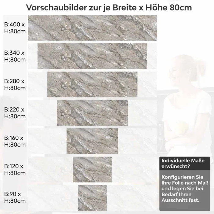 Küchenrückwand Folie Naturstein Marmoroptik Höhe 80cm