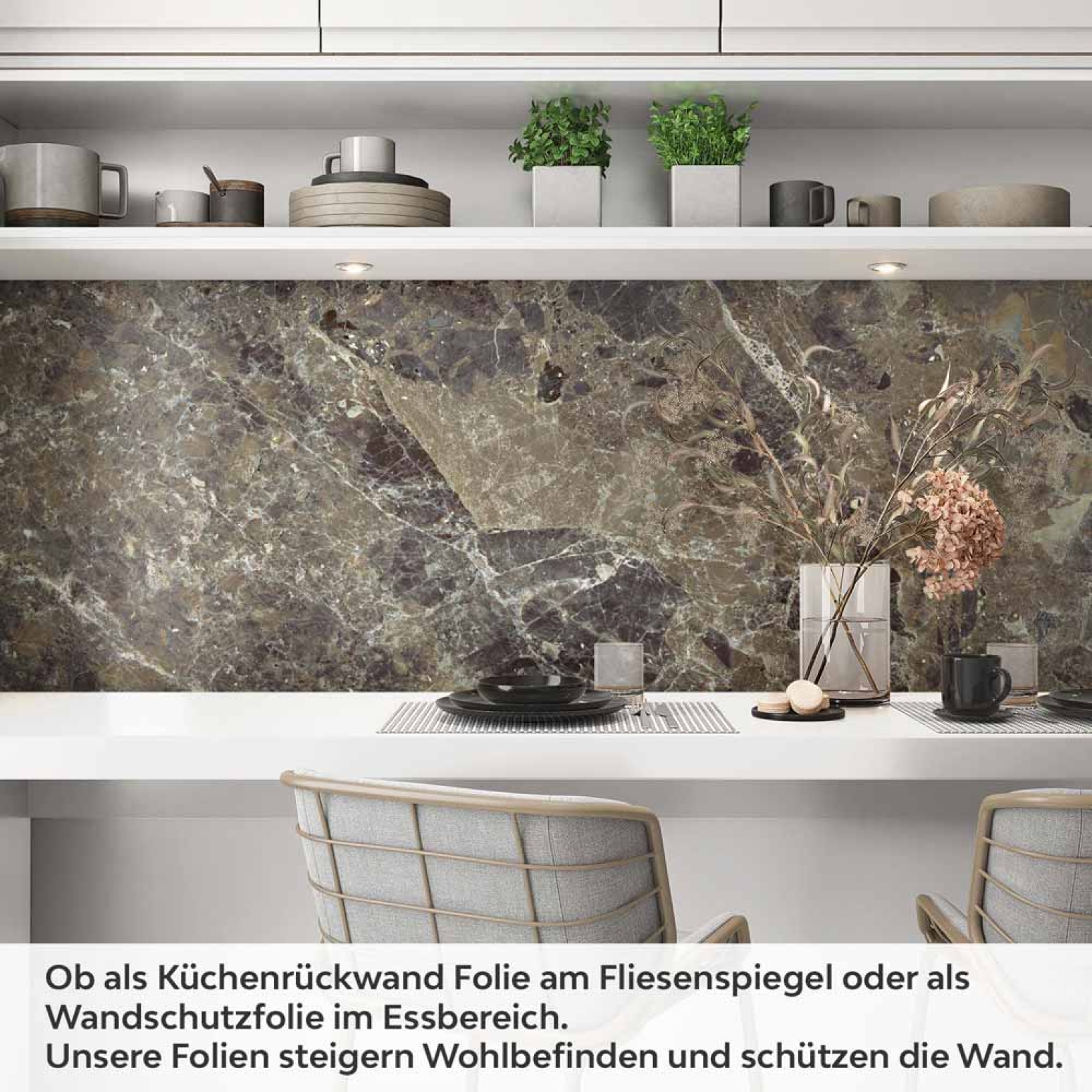 Küchenrückwand Folie Marmorstruktur Dunkelbraun mit feiner Maserung Artikelbild 1