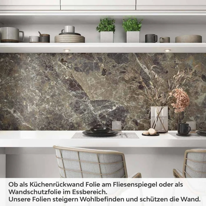 Küchenrückwand Folie Marmorstruktur Dunkelbraun mit feiner Maserung Artikelbild 1