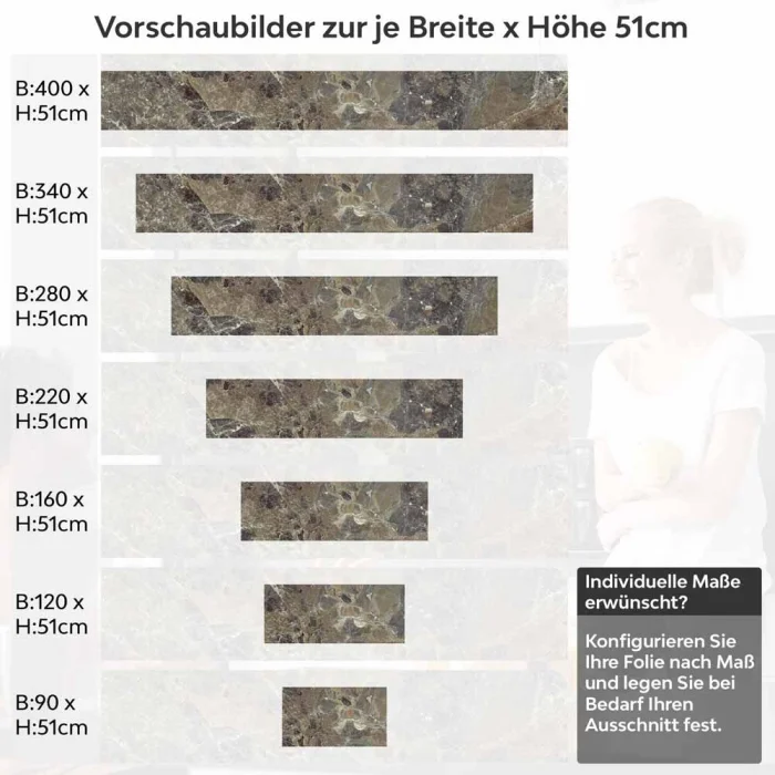 Küchenrückwand Folie Marmorstruktur Dunkelbraun mit feiner Maserung Höhe 51cm
