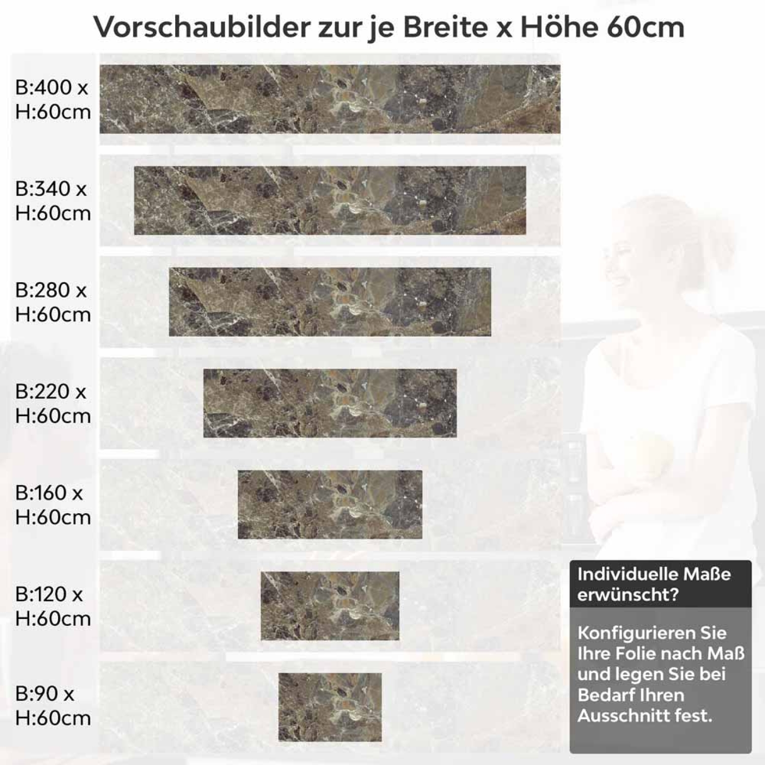 Küchenrückwand Folie Marmorstruktur Dunkelbraun mit feiner Maserung Höhe 60cm