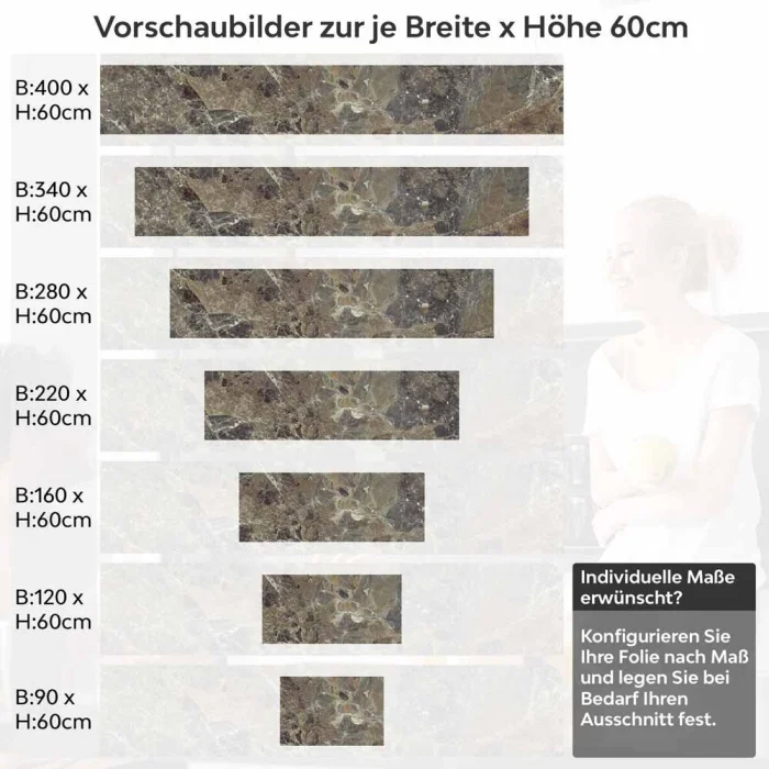 Küchenrückwand Folie Marmorstruktur Dunkelbraun mit feiner Maserung Höhe 60cm