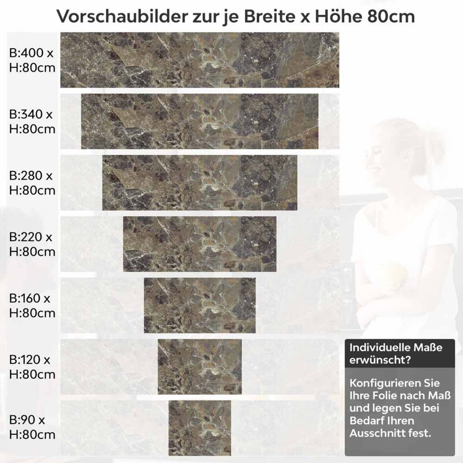 Küchenrückwand Folie Marmorstruktur Dunkelbraun mit feiner Maserung Höhe 80cm