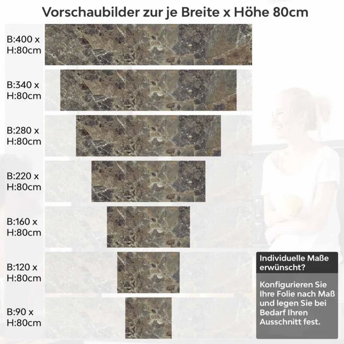 Küchenrückwand Folie Marmorstruktur Dunkelbraun mit feiner Maserung Höhe 80cm