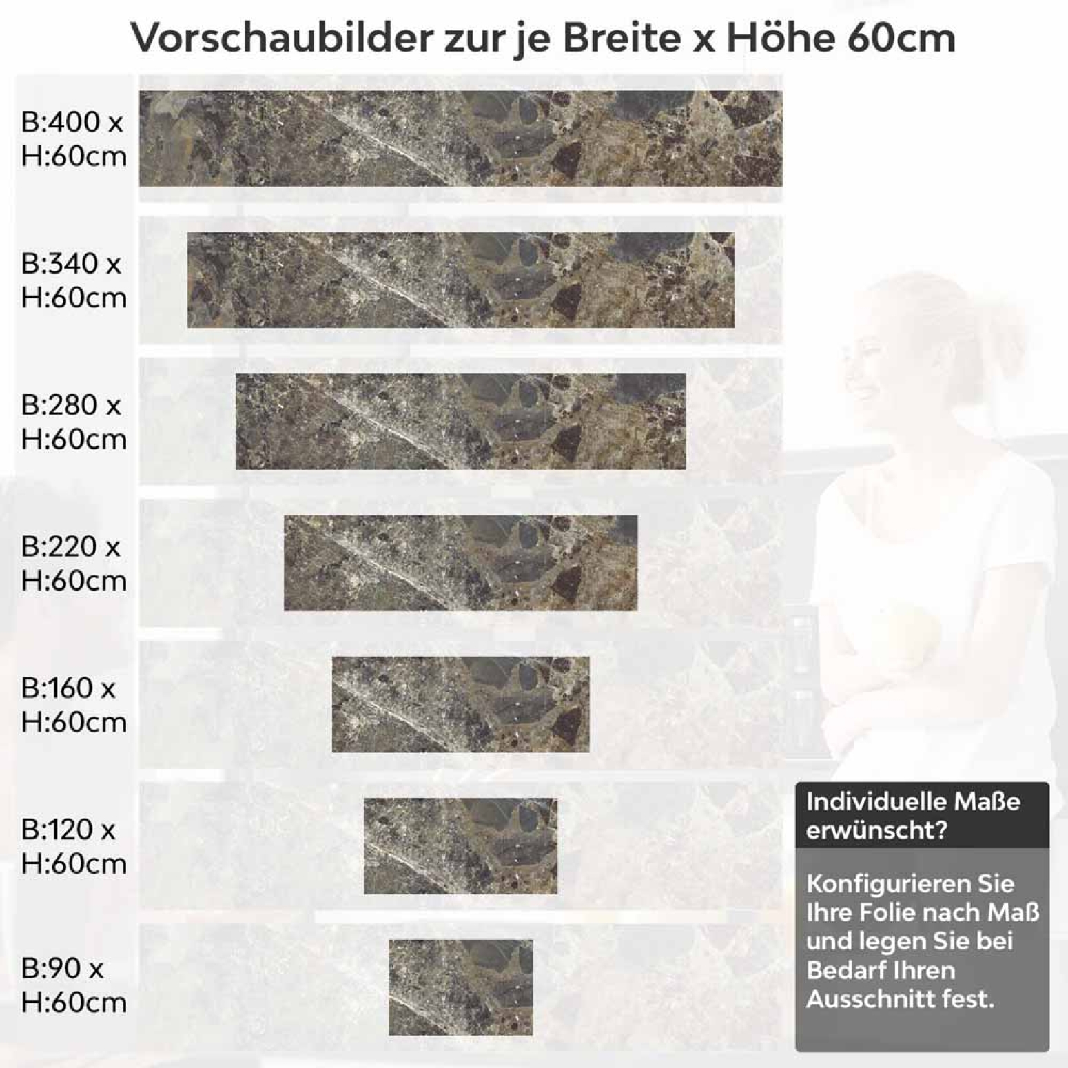 Küchenrückwand Folie brauner Naturstein-Marmor Höhe 60cm