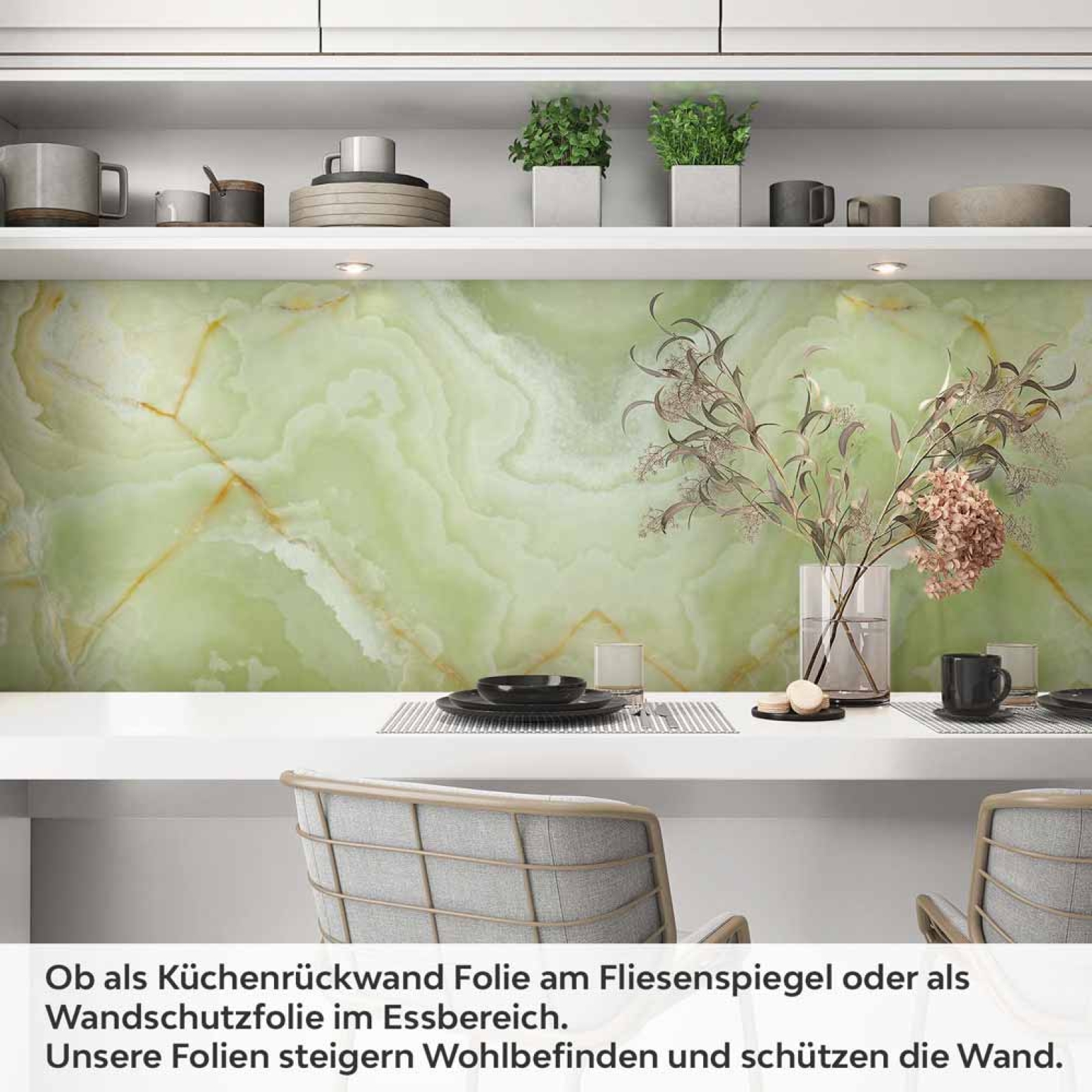 Küchenrückwand Folie Marmor in sanftem Grün Artikelbild 1