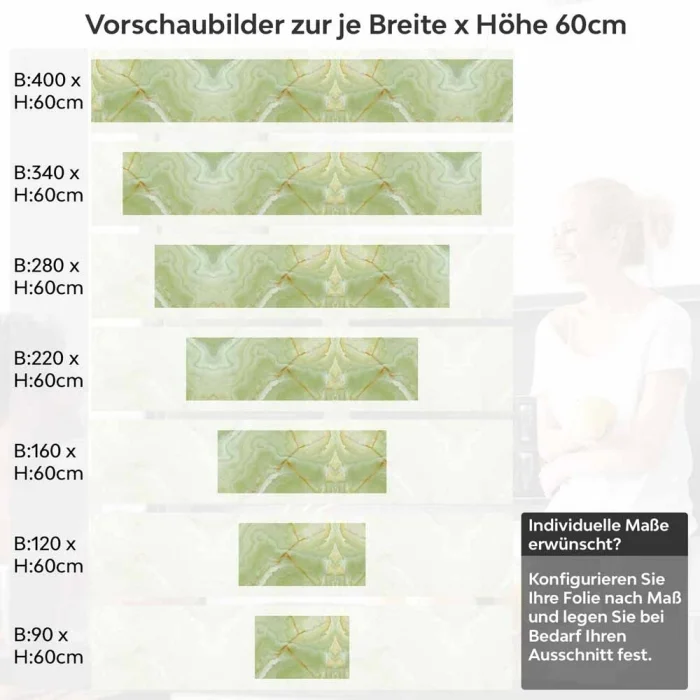 Küchenrückwand Folie Marmor in sanftem Grün Höhe 60cm