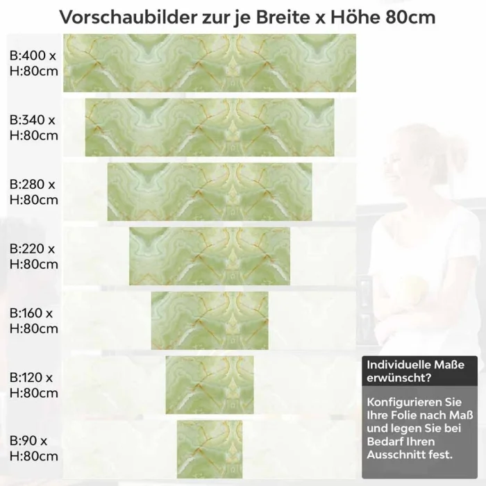 Küchenrückwand Folie Marmor in sanftem Grün Höhe 80cm