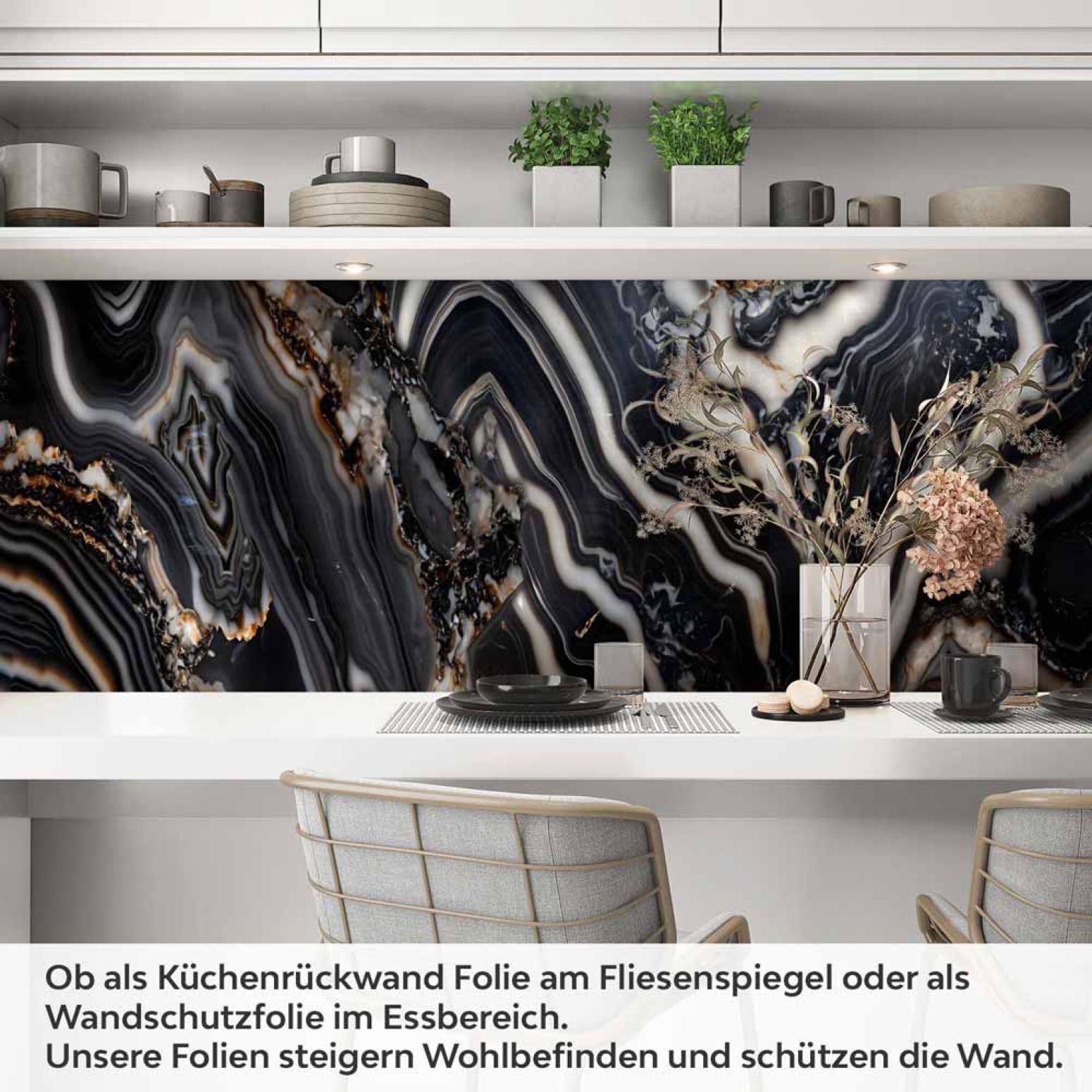 Küchenrückwand Folie Schwarz-Weiß Marmoroptik Artikelbild 1