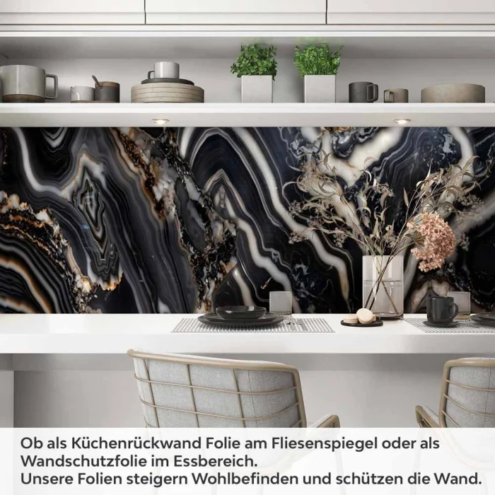 Küchenrückwand Folie Schwarz-Weiß Marmoroptik Artikelbild 1