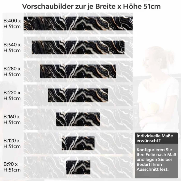Küchenrückwand Folie Schwarz-Weiß Marmoroptik Höhe 51cm
