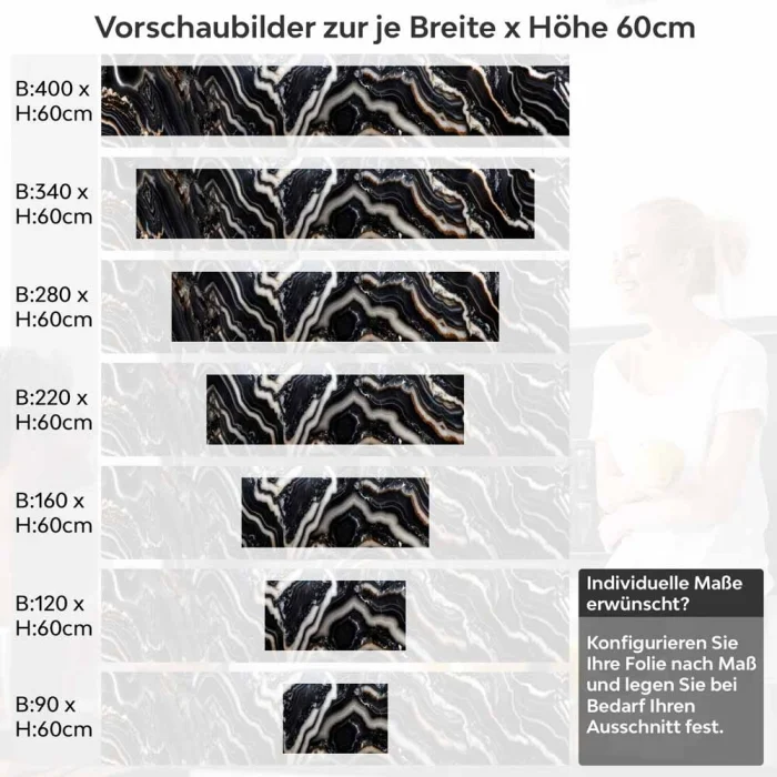 Küchenrückwand Folie Schwarz-Weiß Marmoroptik Höhe 60cm