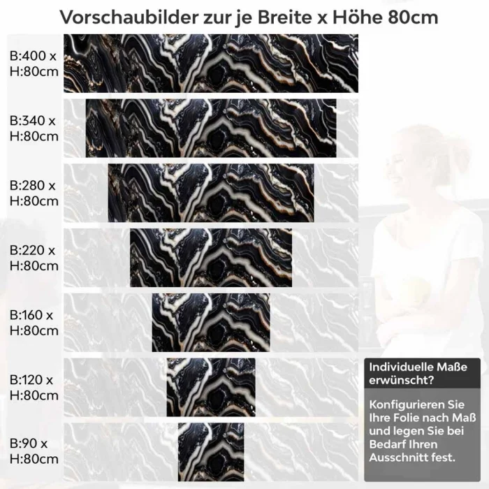 Küchenrückwand Folie Schwarz-Weiß Marmoroptik Höhe 80cm