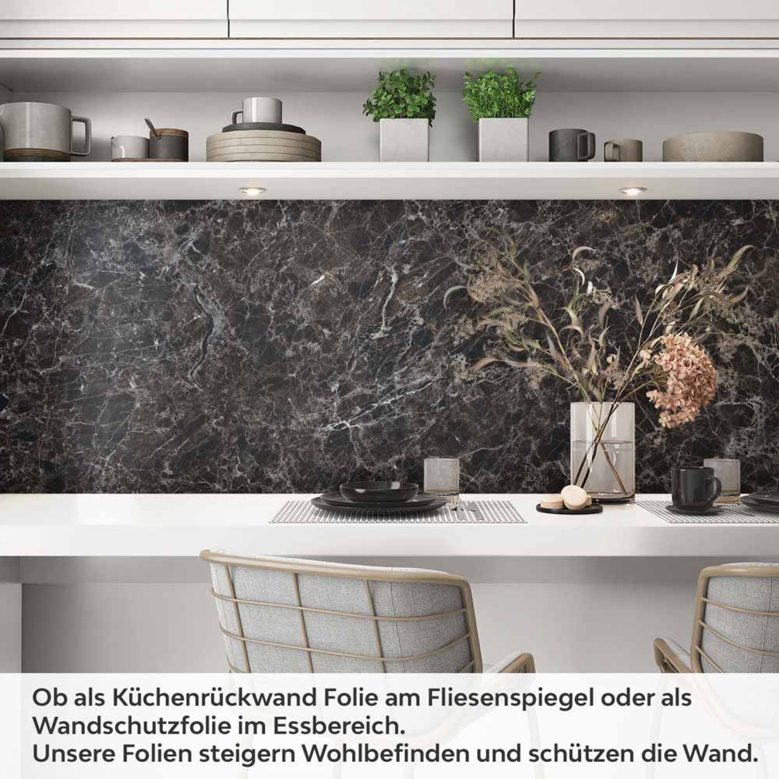 Küchenrückwand Folie Schwarz-Braun Marmordesign Artikelbild 1
