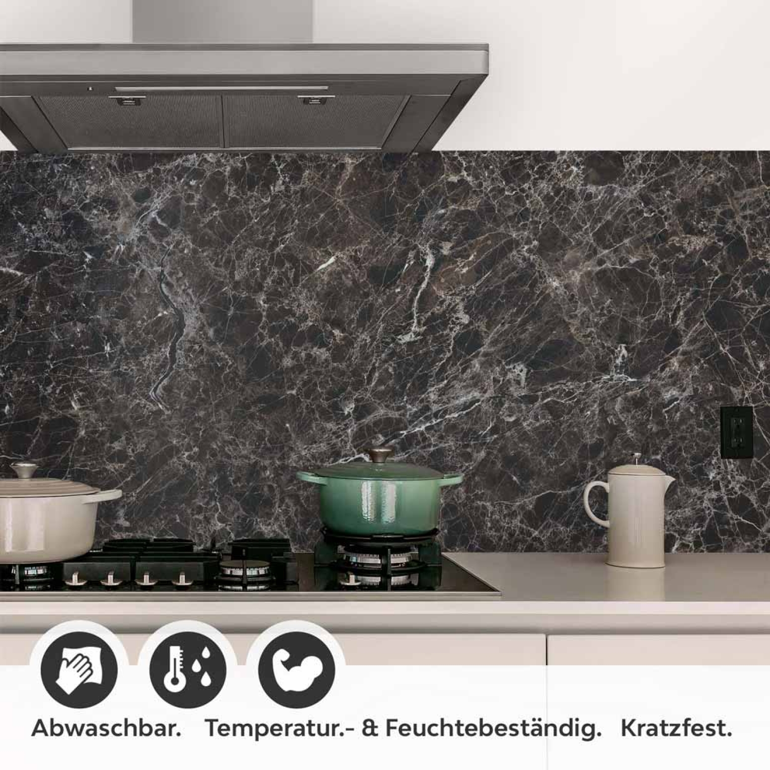 Küchenrückwand Folie Schwarz-Braun Marmordesign Detailbild 1