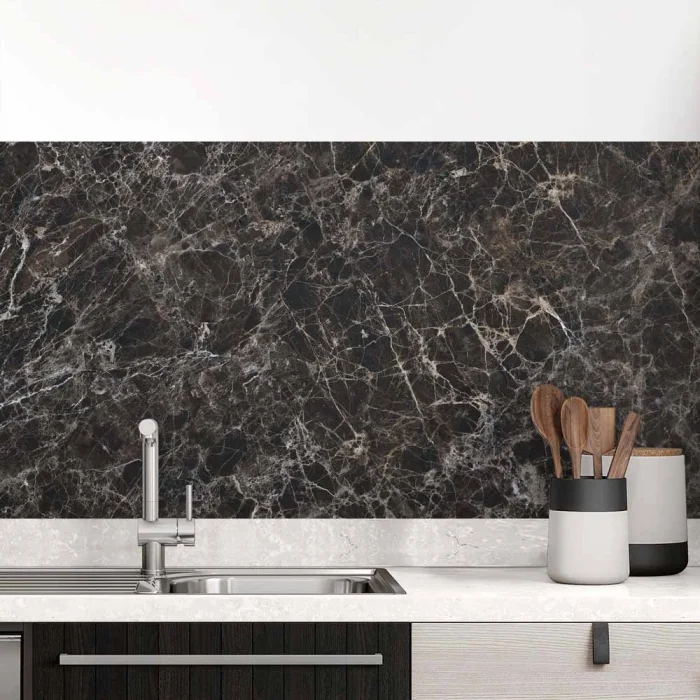 Küchenrückwand Folie Schwarz-Braun Marmordesign Hauptbild 1