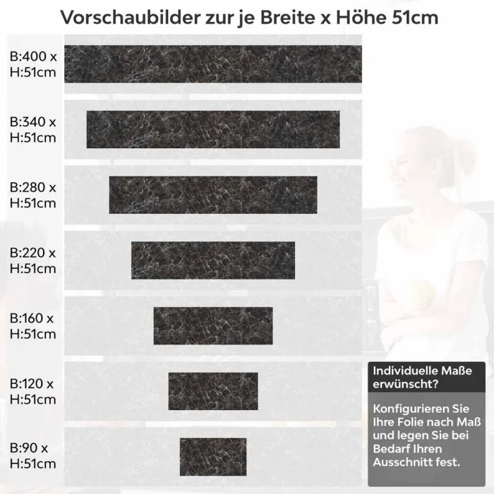 Küchenrückwand Folie Schwarz-Braun Marmordesign Höhe 51cm