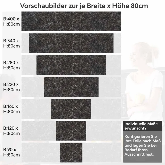 Küchenrückwand Folie Schwarz-Braun Marmordesign Höhe 80cm