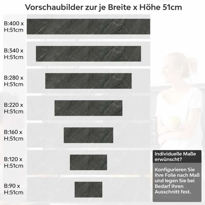Küchenrückwand Folie edler Marmorlook in Dunkelgrau Höhe 51cm