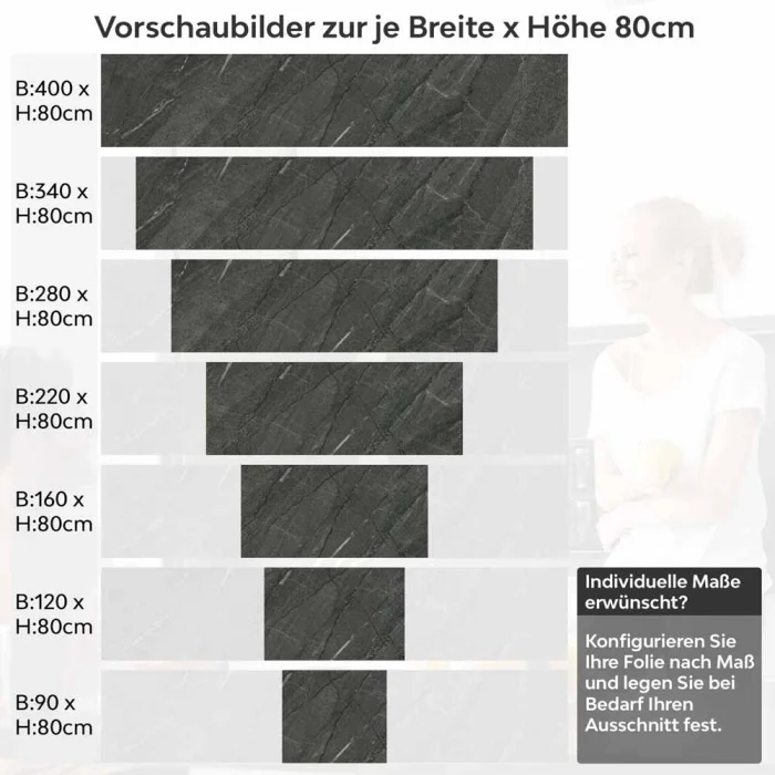 Küchenrückwand Folie edler Marmorlook in Dunkelgrau Höhe 80cm
