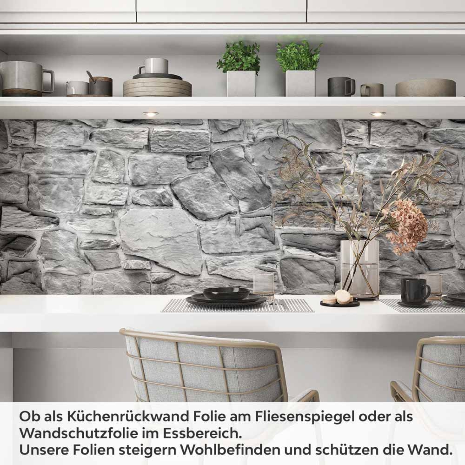 Küchenrückwand Folie Graues Naturmauerwerk - Rustikales Steinwand-Design Artikelbild 1