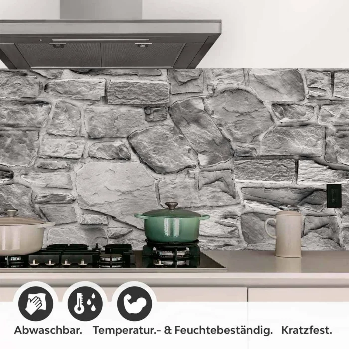 Küchenrückwand Folie Graues Naturmauerwerk - Rustikales Steinwand-Design Detailbild 1