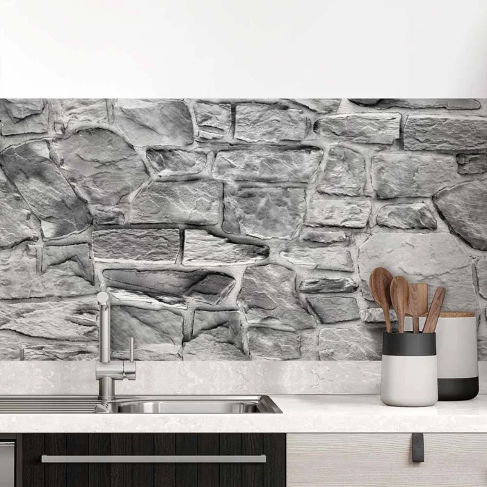 Küchenrückwand Folie Graues Naturmauerwerk - Rustikales Steinwand-Design Hauptbild 1