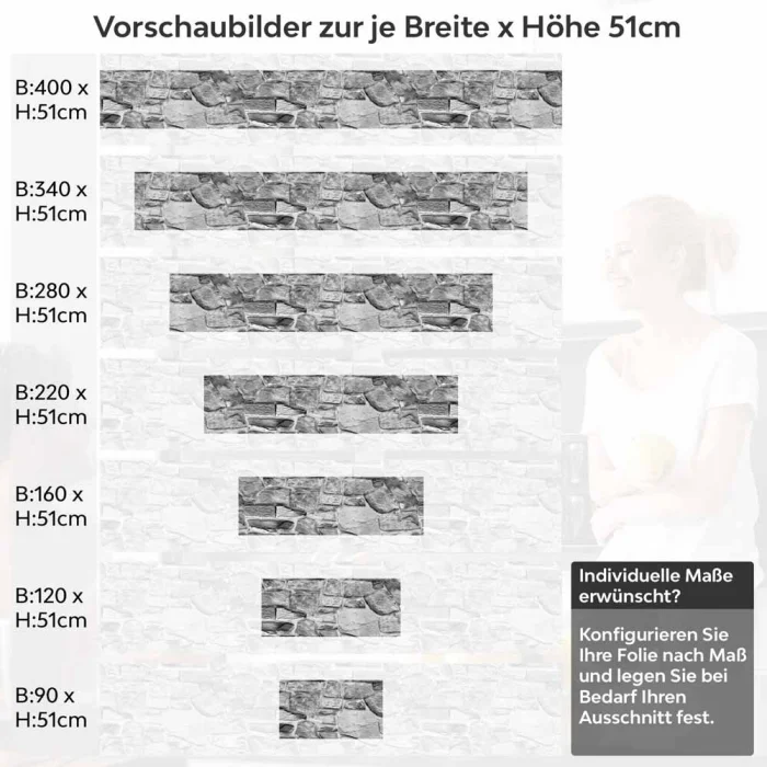 Küchenrückwand Folie Graues Naturmauerwerk - Rustikales Steinwand-Design Höhe 51cm