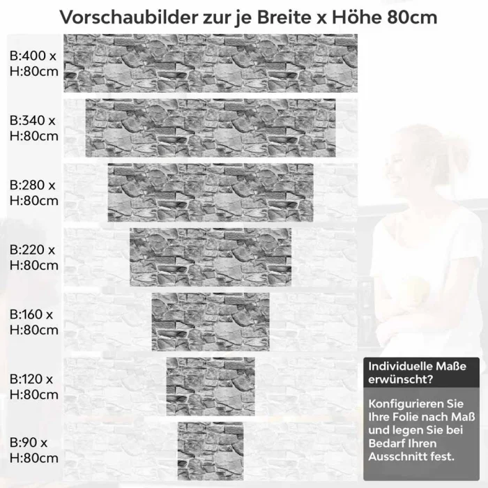 Küchenrückwand Folie Graues Naturmauerwerk - Rustikales Steinwand-Design Höhe 80cm