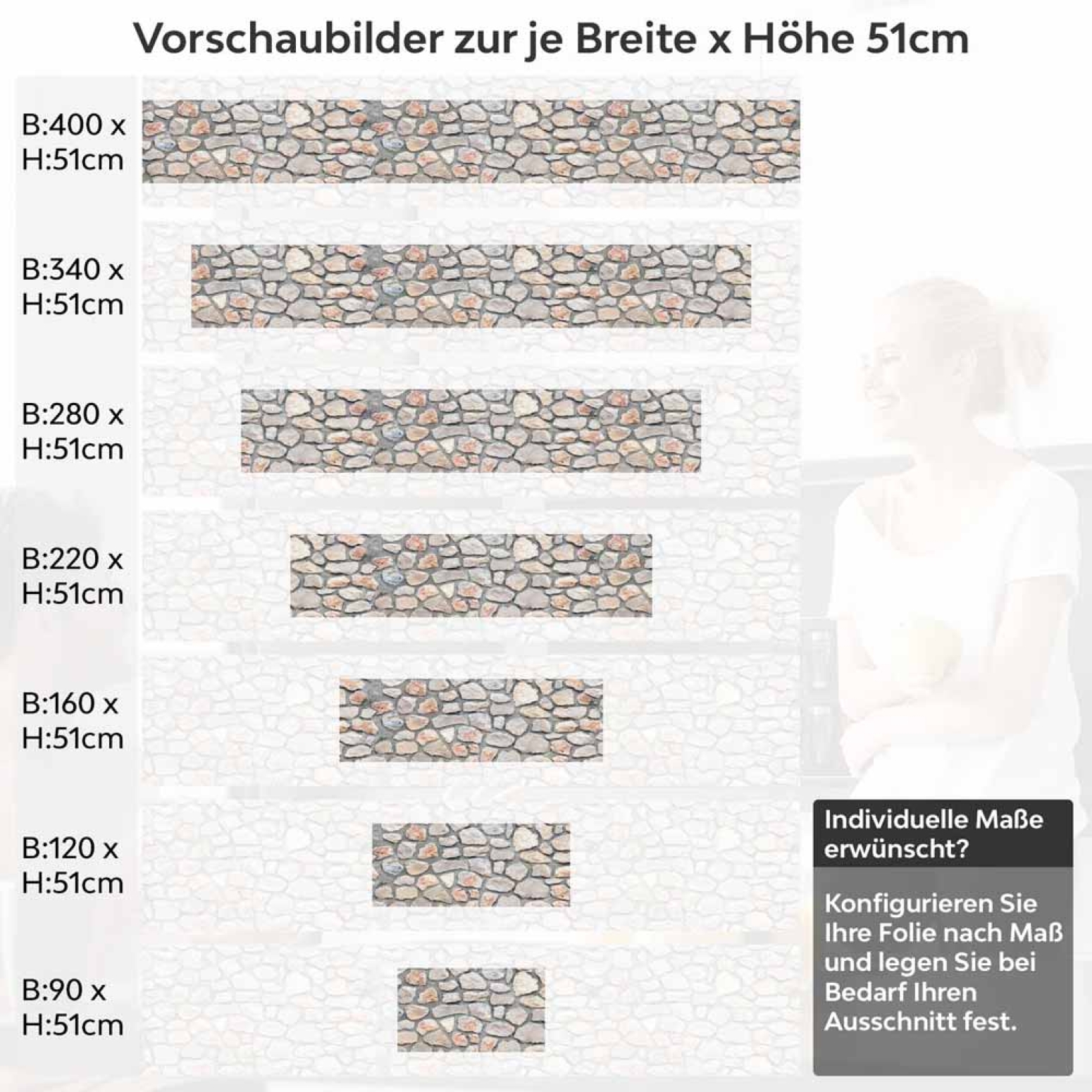 Küchenrückwand Folie rustikale Steinmauer Höhe 51cm