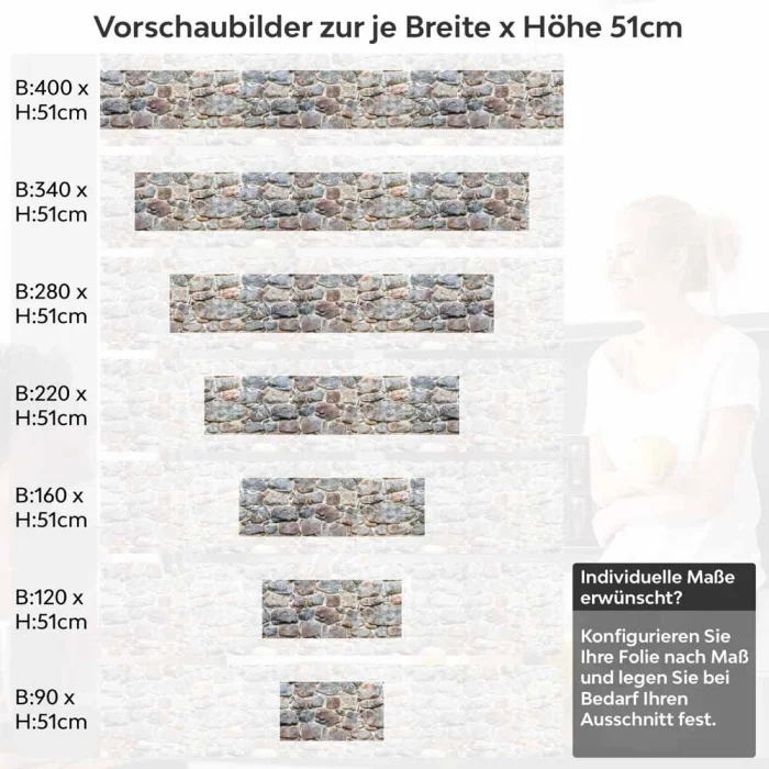 Küchenrückwand Folie Mauerwerkoptik - Charme in Landhausstill Höhe 51cm