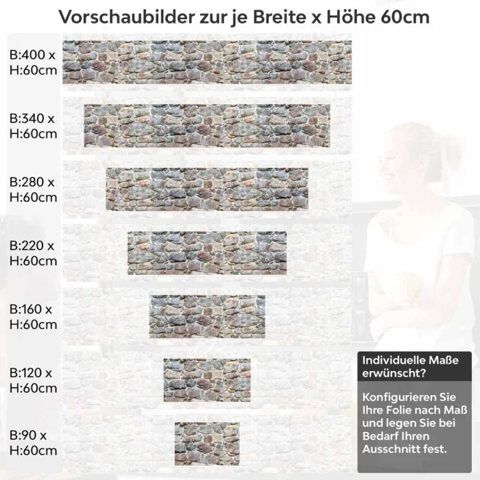 Küchenrückwand Folie Mauerwerkoptik - Charme in Landhausstill Höhe 60cm